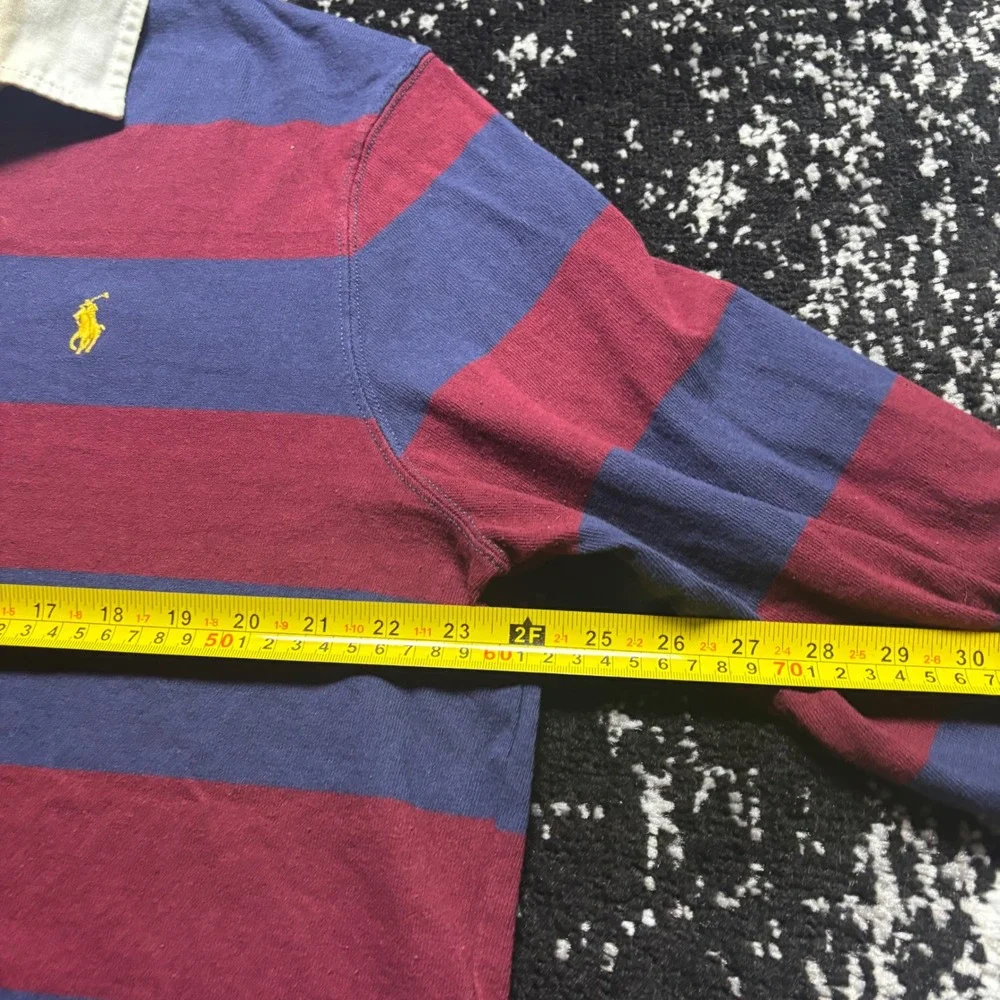 Polo Ralph Lauren Mens Rugby Shirt XL Long Sleeve Striped Navy Burgundy Yellow - Picture 4 of 5